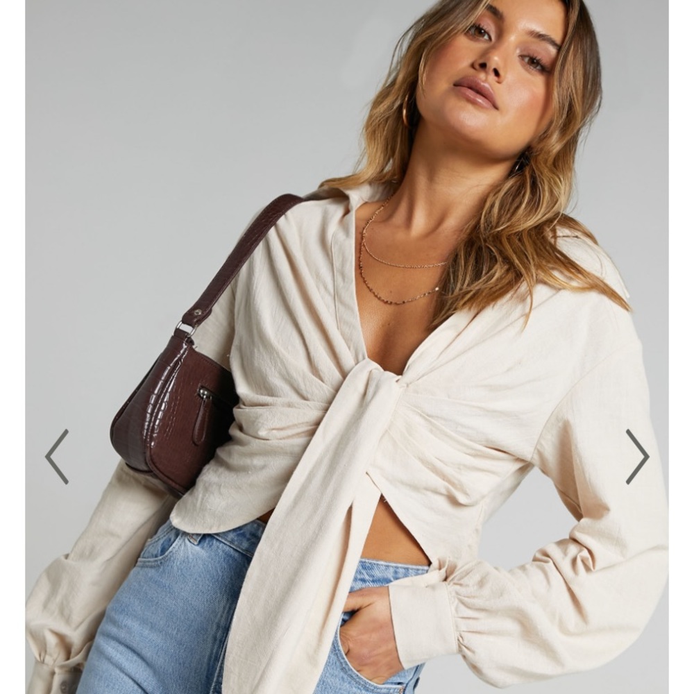Showpo HANES LONG SLEEVE ASYMMETRIC HEM DRAPE SHIRT IN CREAM